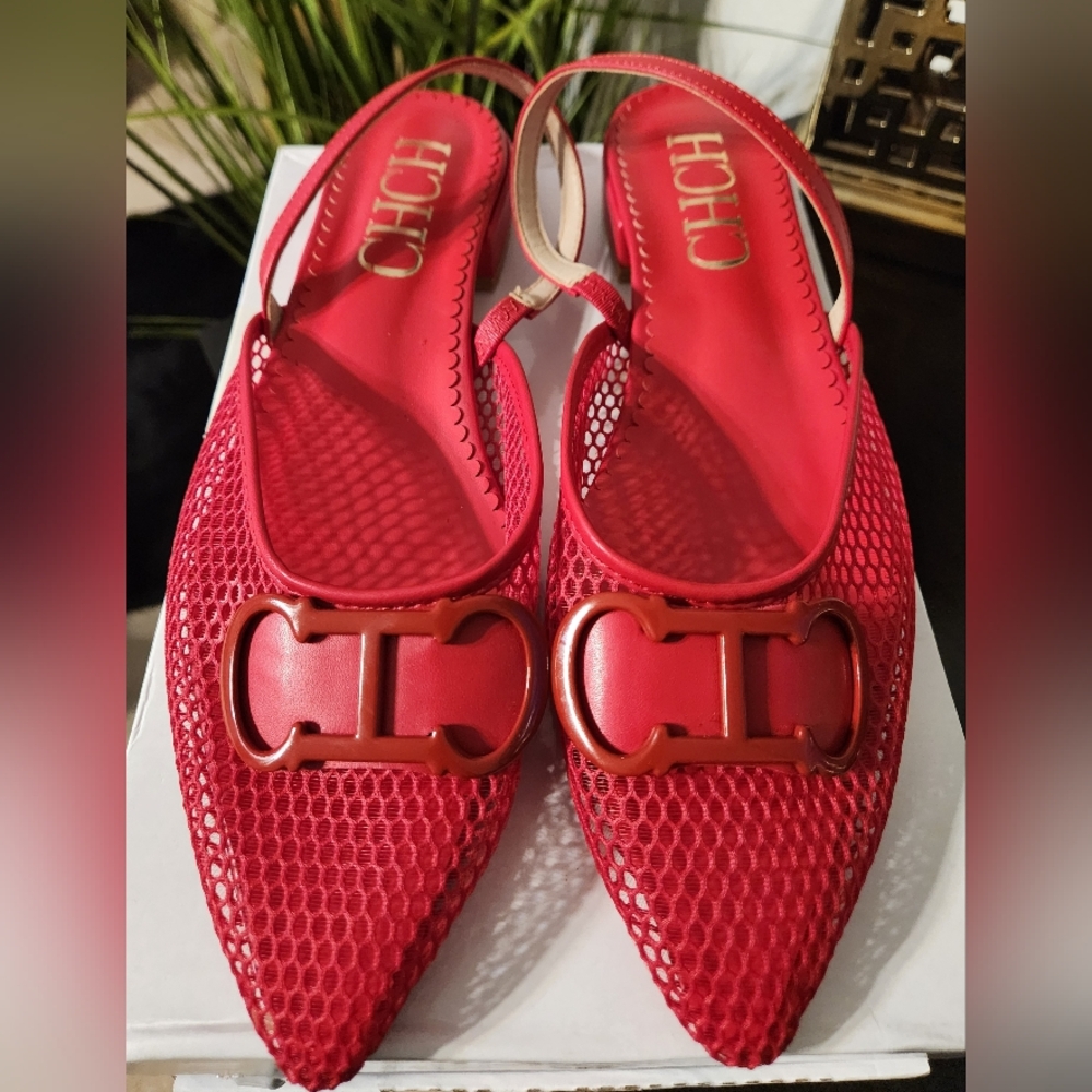 CHCH Designer Red Mesh Women's Shoes-(NWT) SZ 10